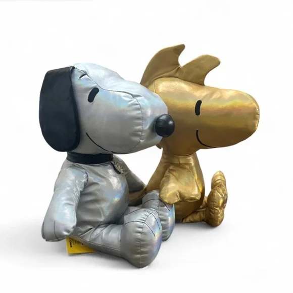 NWT Limited Edition 75-Years Snoopy & Woodstock (Set of 2) Metallic Plushes - Picture 4 of 6